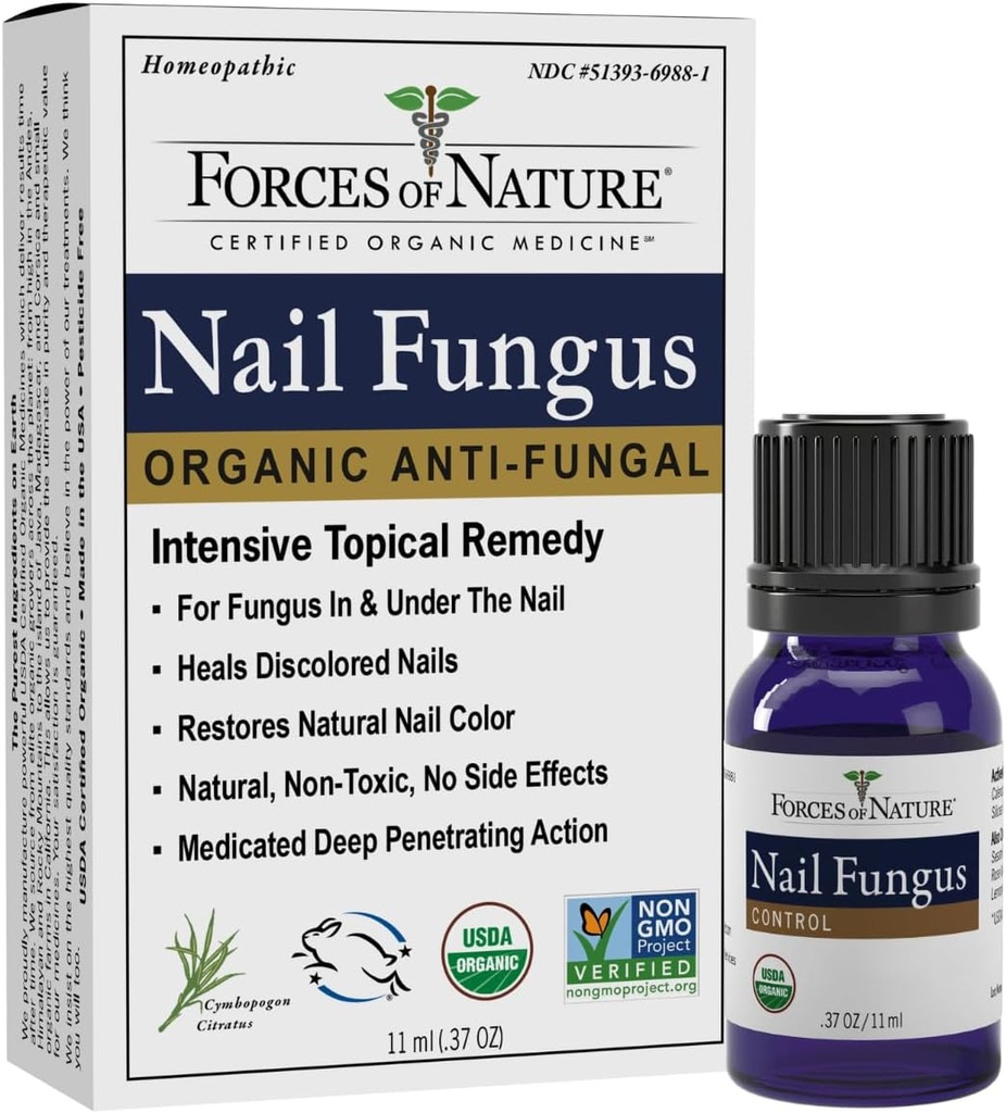 Forces of Nature Toenail Nail Fungus Treatment, Organic Antifungal Restores Appearance of Toenails and Fingernails, Homeopathic Medicine for Cracked, Dry, Damaged & Discolored Nails, .37 fl oz