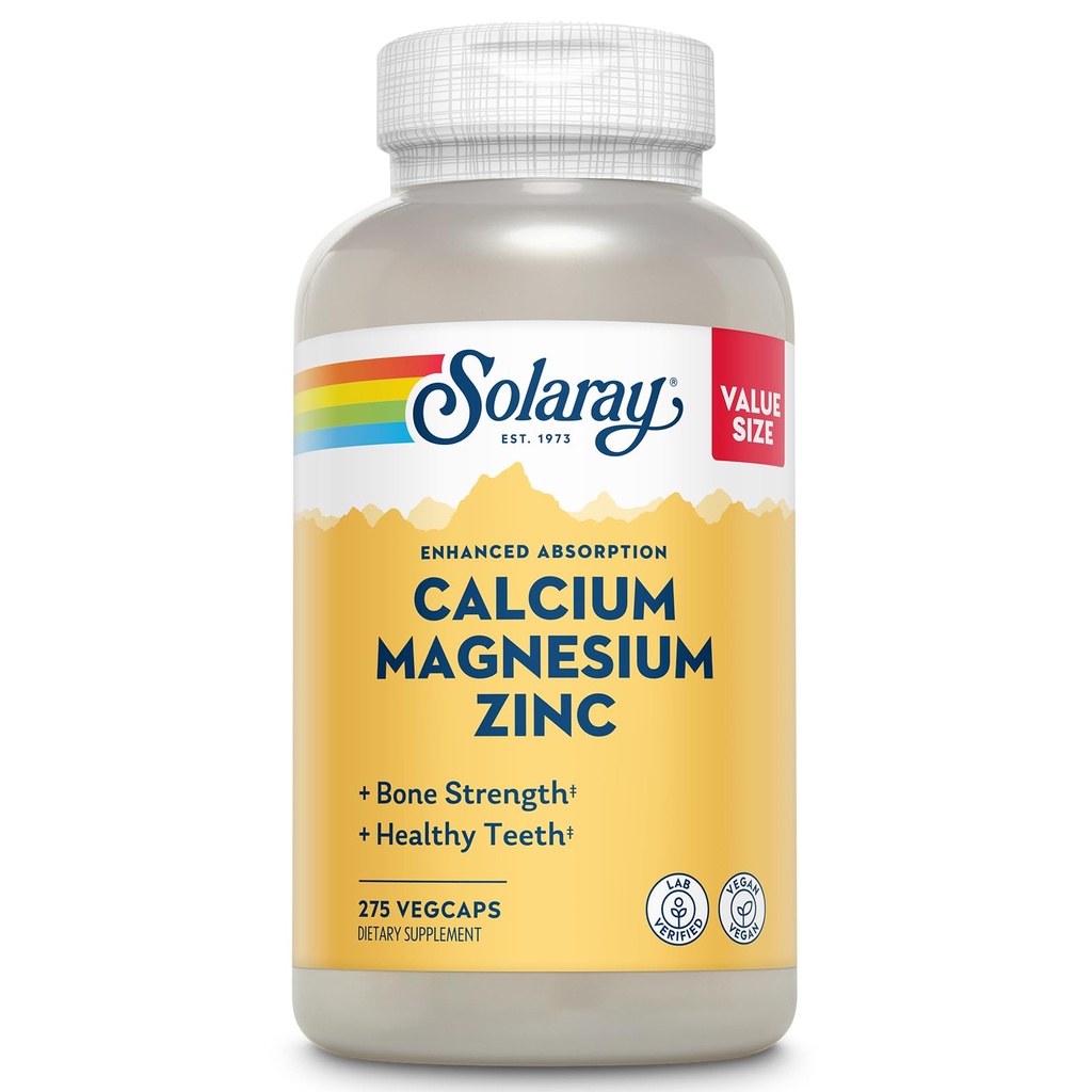 SOLARAY kalcium zinok doplnok - s vápnikom 1000mg, horčík 500mg - Kosť zdravie, svalové funkcie, zdravie srdca a imunitnej podpory - Vegan, 60 Day Záruka, 68 Servings, 275 VegCaps