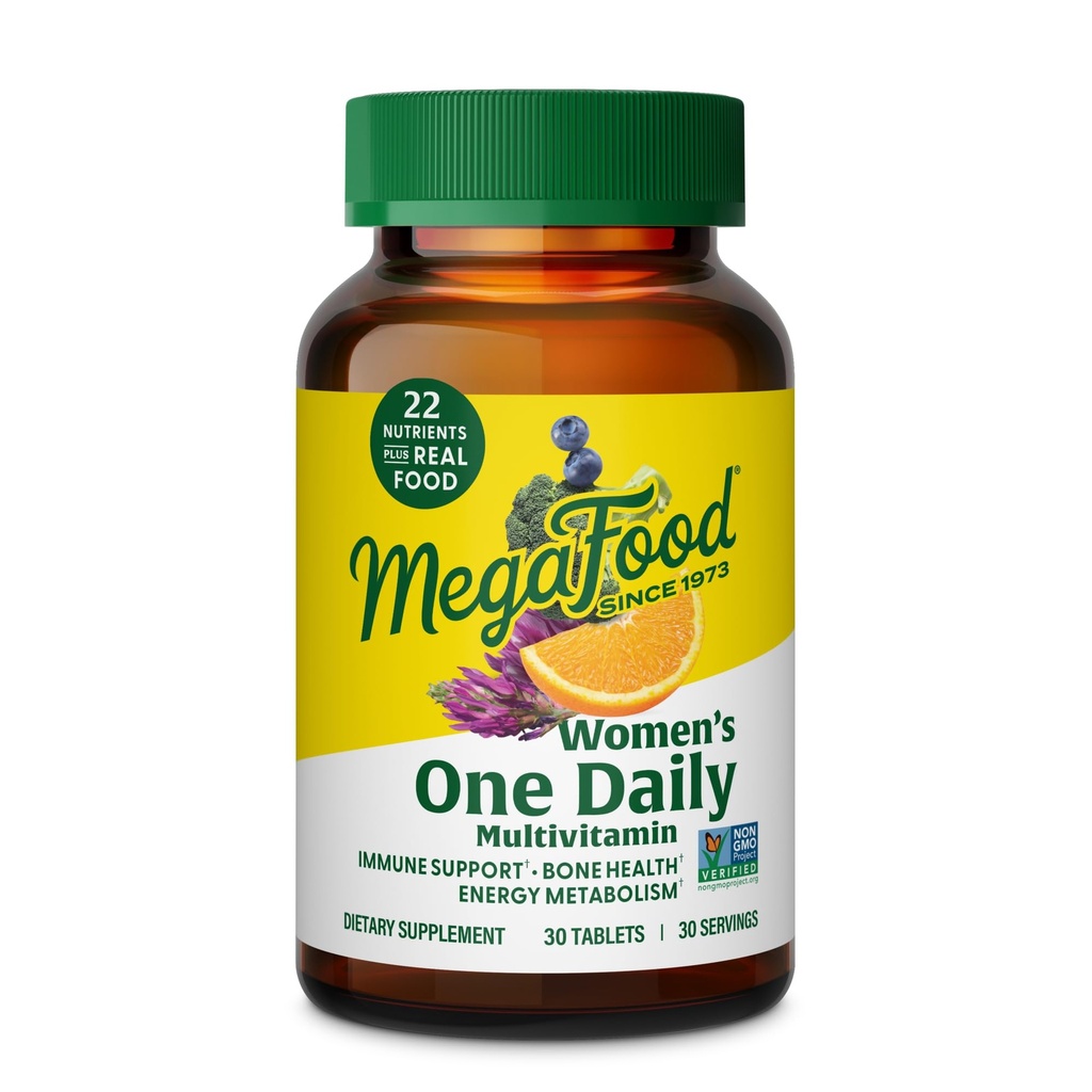 Megafood Ženy Multivitamín Jeden denne - Multivitamín pre ženy - vitamín C, vitamín D, železo a B Vitamíny - kosť, energetický metabolizmus a imunitná podpora - vegetariánska, bezlepková - 30 tabliet, 30 porcií