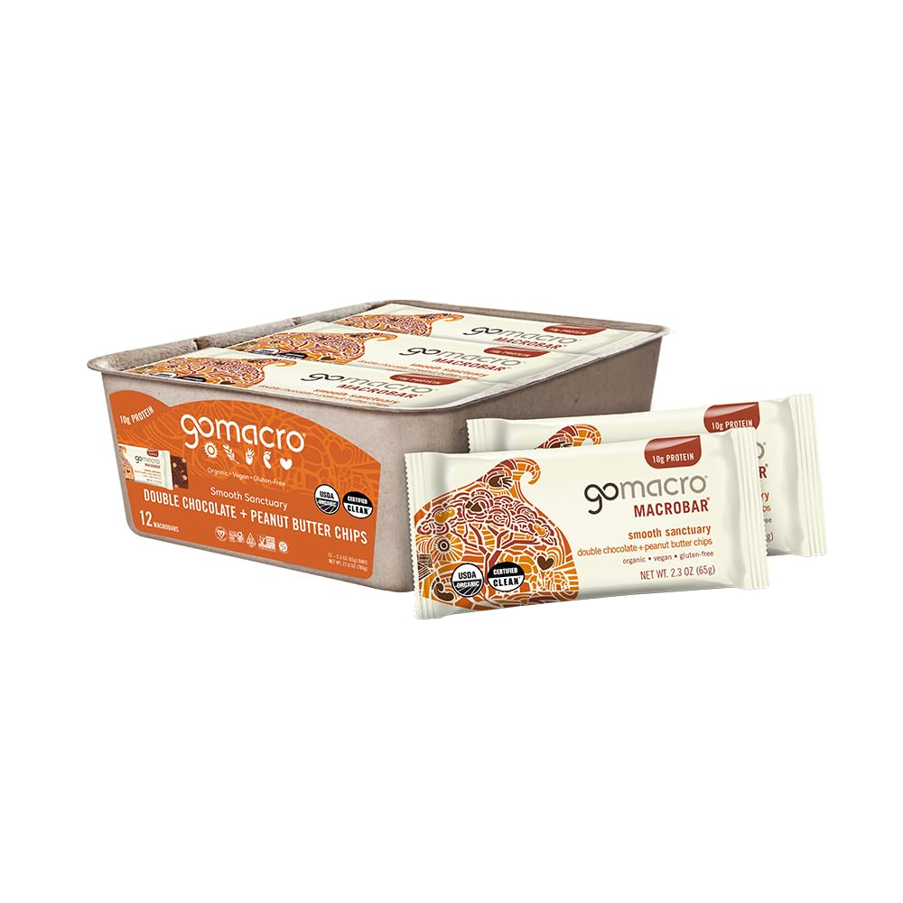 GoMacro MacroBar Organic Vegan Protein Bars - Double Chocolate + Arašidové maslo Chips (2,3 Ounce Bars, 12 Gróf)