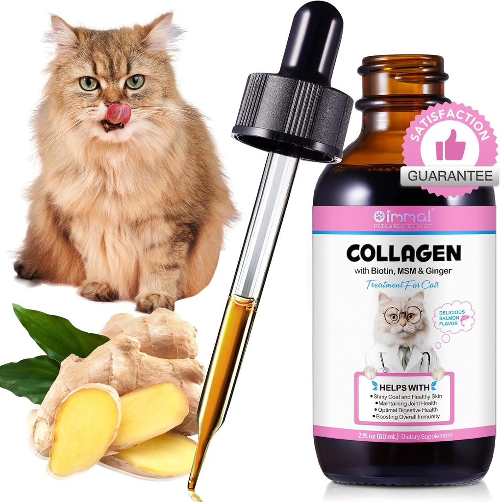 Kolagén pre mačky 2 fl.oz, Liquid Collagen pre mačky kvapky, Premium Grass-feed kolagény pre kožu mačiek a kozí doplnok, Svrbenie Relief pre mačky s alergiami Imunita, s hovädzím kolagénom, Biotin, MSM