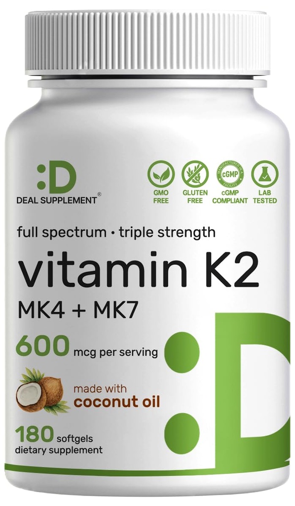 DEAL DODATOK Vitamín K2 doplnok 600mcg, 180 Kokosový olej Softgels 