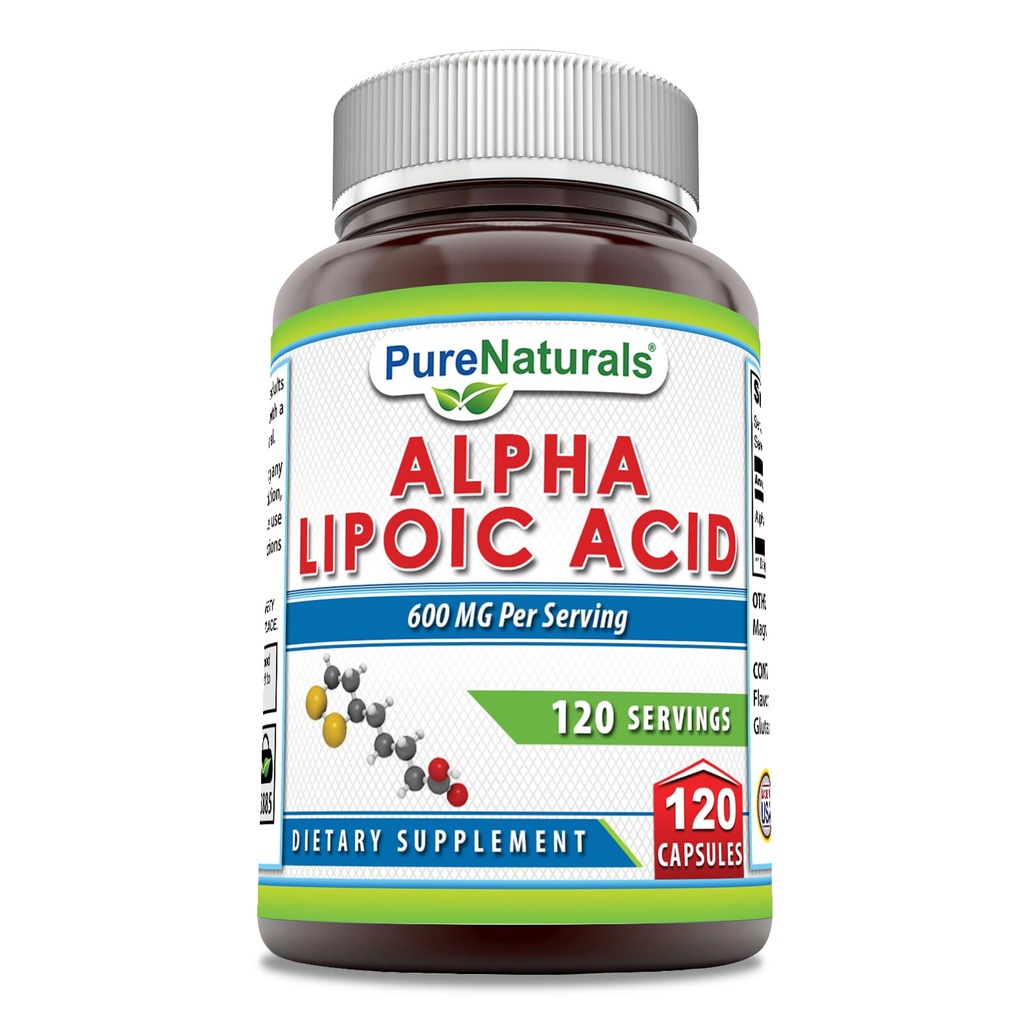 Pure Naturals Alpha Lipoic Acid 600 mg 120 Kapsule Supplement 