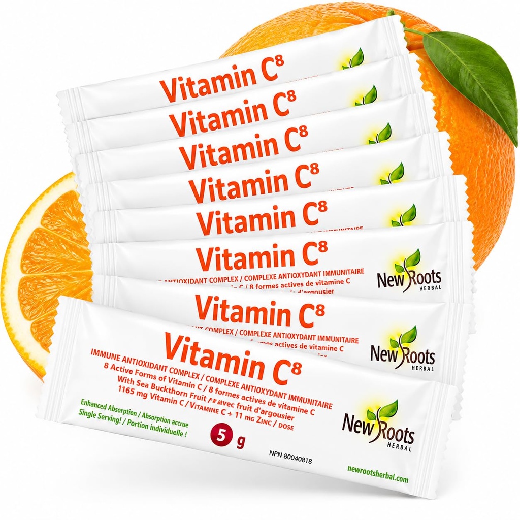 Vitamín C8 prášok Imunitná podpora (30 vrecúšok) Lahodný nápoj s 8 rôznymi formami vitamínu C, elektrolytov, bioflavonoidy a zelený čaj pre maximálnu absorpciu a antioxidant obrany