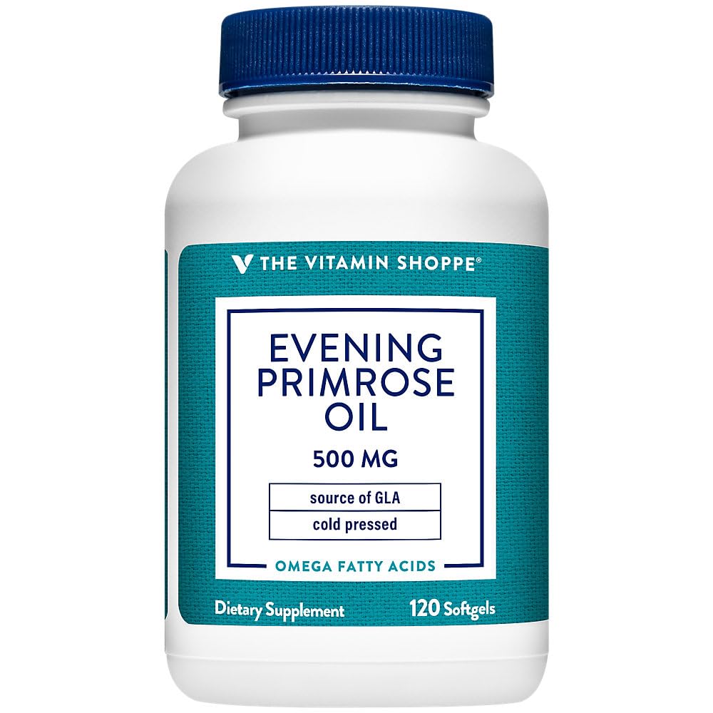 Vitamín Shoppe Evening Primrose Oil 500MG, prírodný zdroj GLA (Gammia kyselina linolénová), doplnok pre zdravie žien a hormonálnu rovnováhu (120 Softgels)