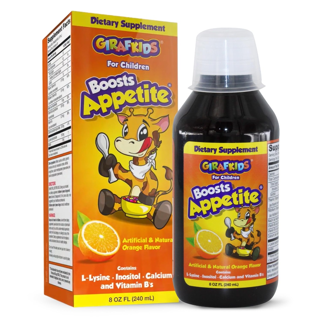 GirafKids Apetite Booster Sirup pre deti veku 4+, 8 Fl Oz - Vitamíny pre deti, Orange chuť - podporuje zdravú chuť a energiu
