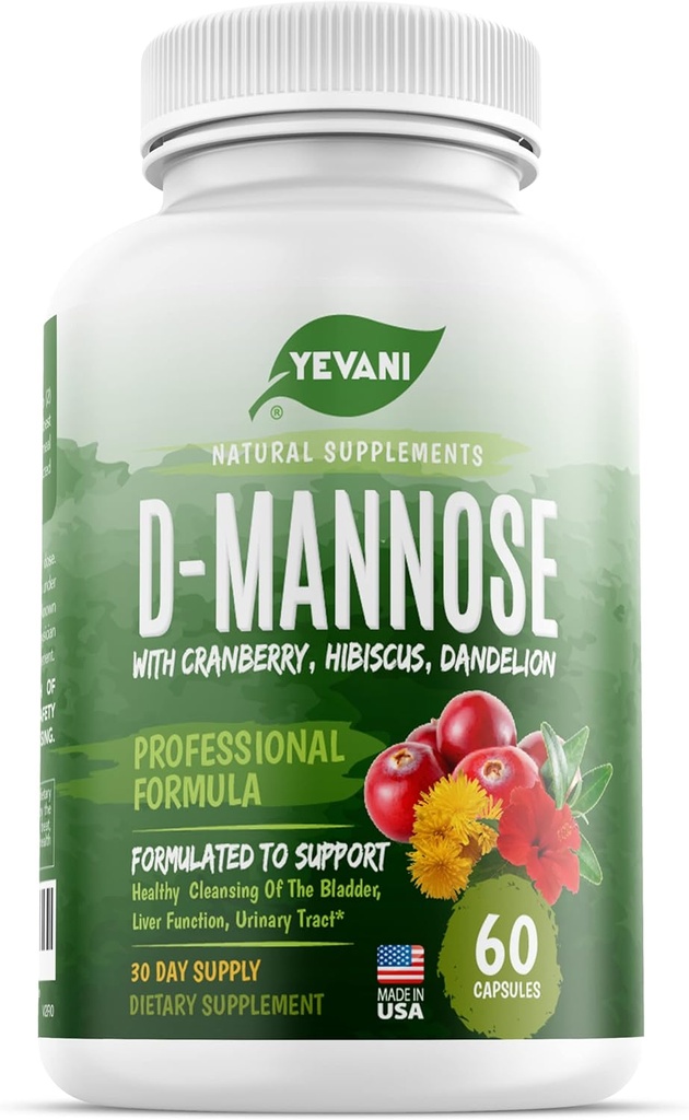 100% Pure D- Mannose Kapsule 1000 mg s brusnicou, Hibiscus, a púpavkový extrakt, rýchle pôsobenie Professional UTI Prevention Formula pre močových ciest zdravie a podporu močového mechúra