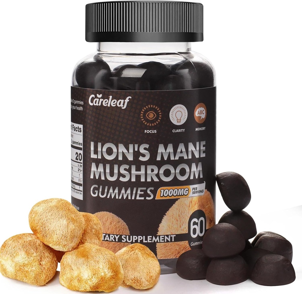 Lion Mane Huba Gummy pre Nootropic Brain Supplement, Immune Support,Stress Relief Mushroom Supplement Berrry Flavor 60 Počet