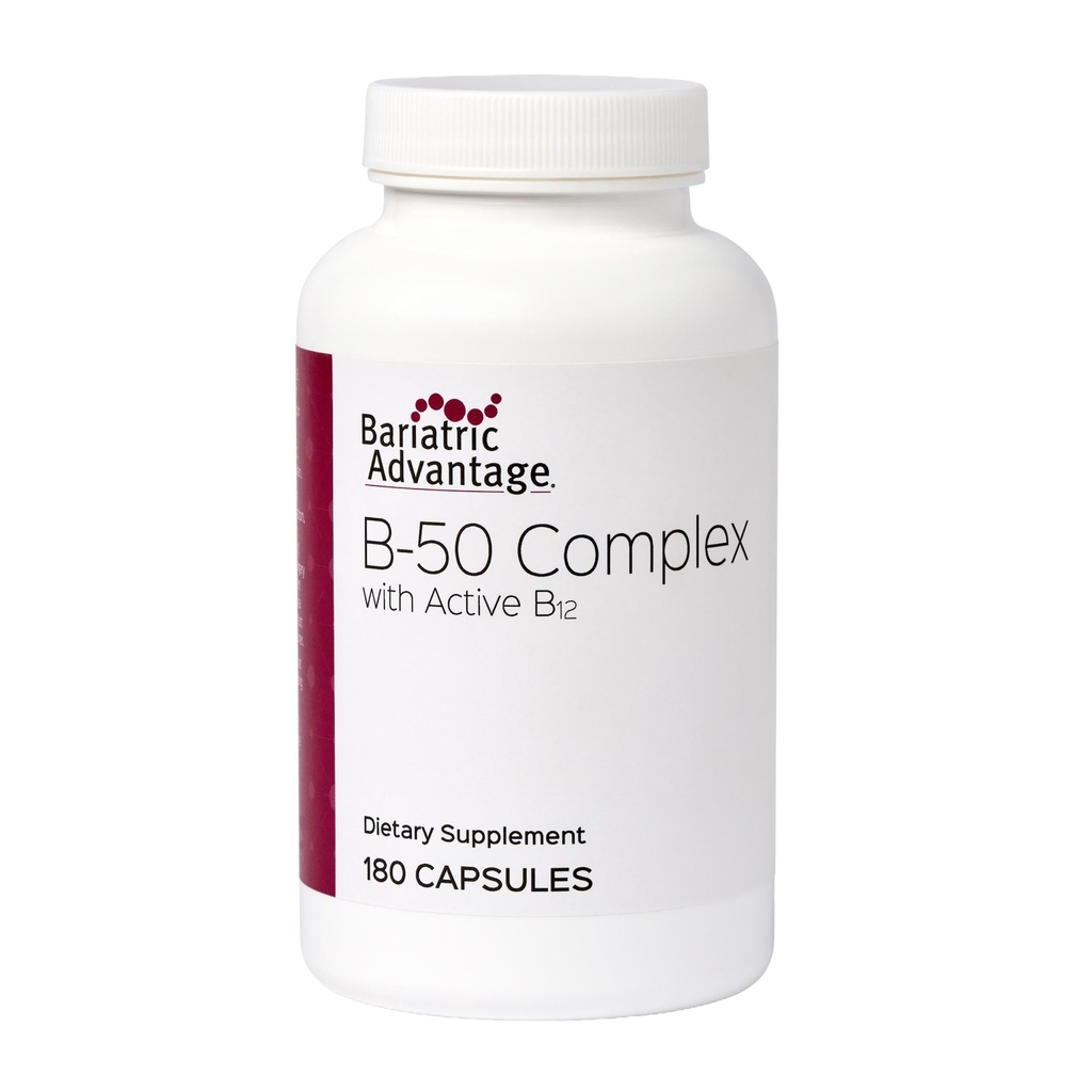 Bariatric Advantage B-50 Complex s aktívnym B12, High Potency Supplement obsahujúci všetky esenciálne B vitamíny s cholin, Inositol a PABA - 180 Počet