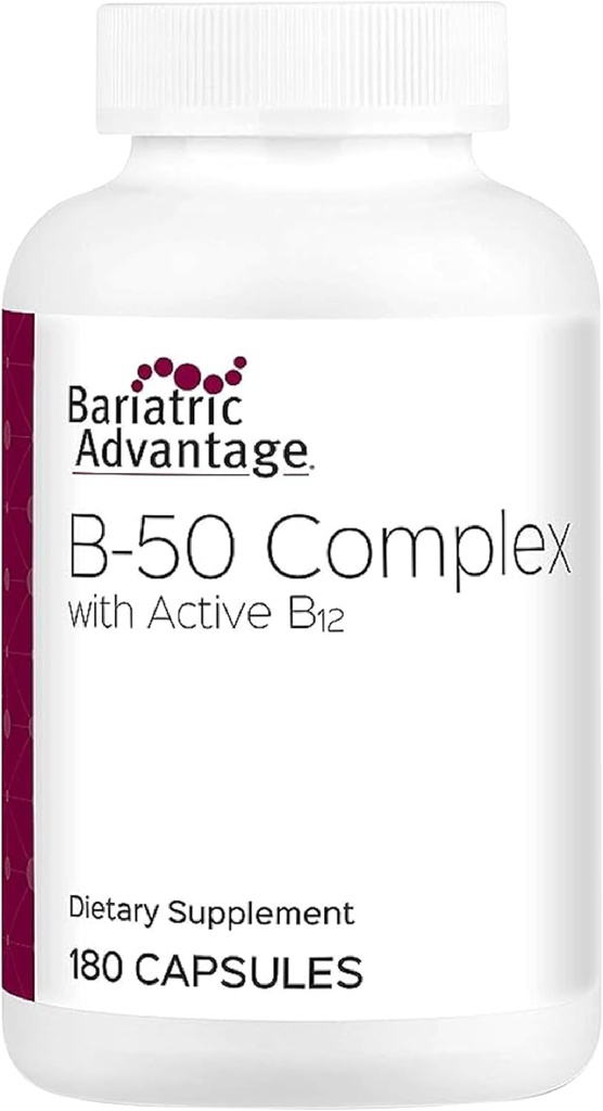 Bariatric Advantage B-50 Complex s aktívnym B12, High Potency Supplement obsahujúci všetky esenciálne B vitamíny s cholin, Inositol a PABA - 180 Počet