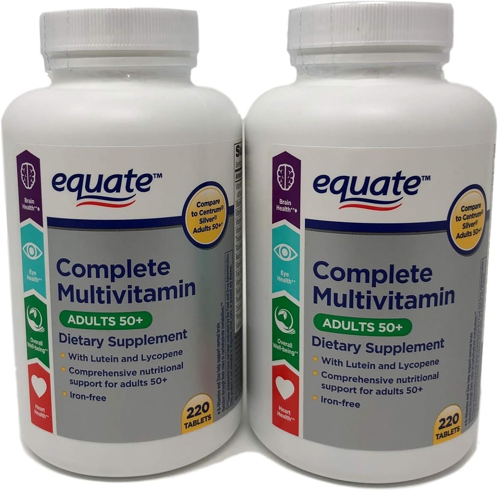 Equate Mature Adult 50+ One Daily Complete Multivitamín V porovnaní s Centrum striebro (220 Ct) ( Balenie po dvoch)