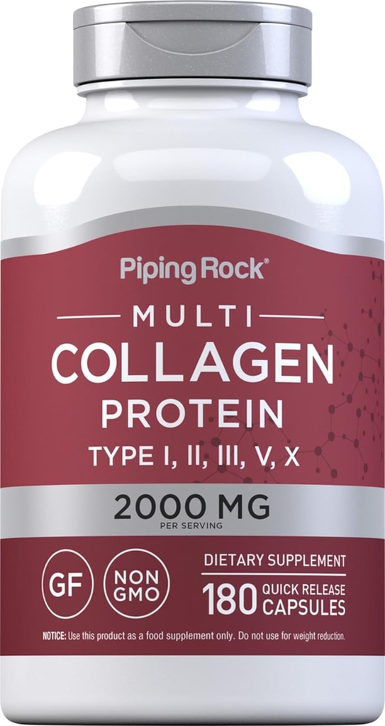 Piping Rock Multi Collagen Protein Capsules 180 Gróf, 2000mg, Typy I, II, III, V, X 