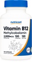 Nutricost vitamín B12 (metylkobalamín) 2000mcg, 120 kapsúl - Vegetariánske viečka, non-GMO, bezlepkové B12 doplnok