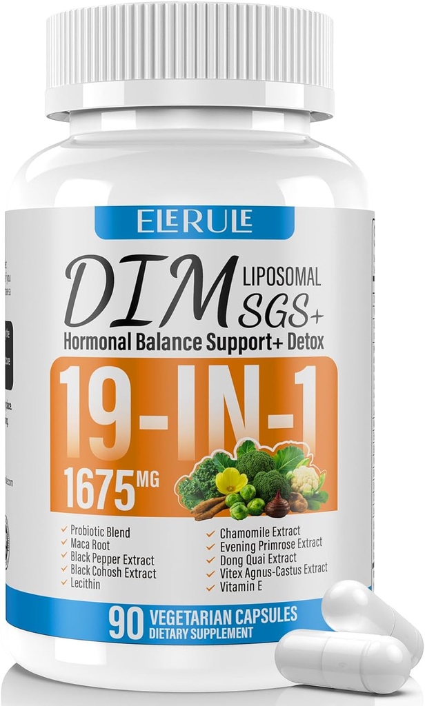 DIM Supplement Estrogen Balance for Women & Men, 1675 mg Estrogen Supplement Hormonal Acne Support, Menopause Support, Antioxidant Support,DIM SGS 90 Veggie Capsules,44 Day Supply-023