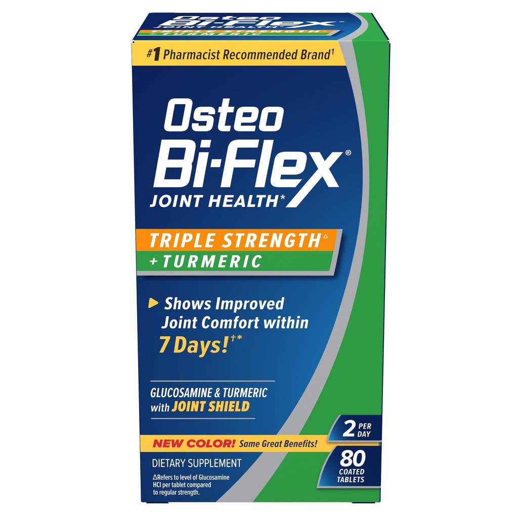 Osteo Bi-Flex Glukozamín Triple Sila Plus Turmerica doplnok s kurkumín pre spoločnú podporu a rozsah pohybu, 40 dní dodávky, 80 obalených tabliet, Spoločné zdravotné nutričné doplnky