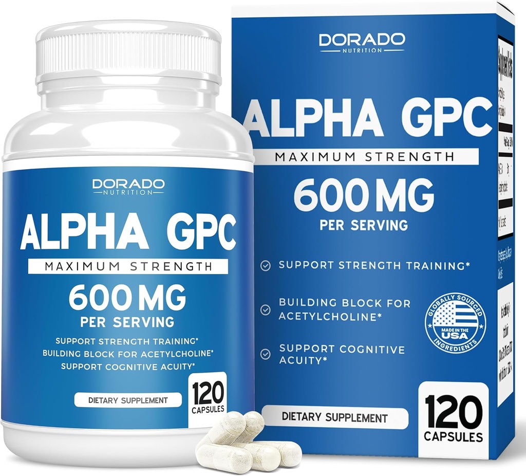 Alpha GPC Choline Kapsule - 120 Gróf, 600mg Servisné služby (Pomoc pre podporu mozgu, ktorá podporuje zameranie, pamäť, motivácia, a energia (Tretia strana testované, Vegan Safe Made in The USA) Podpora mozgu doplnok