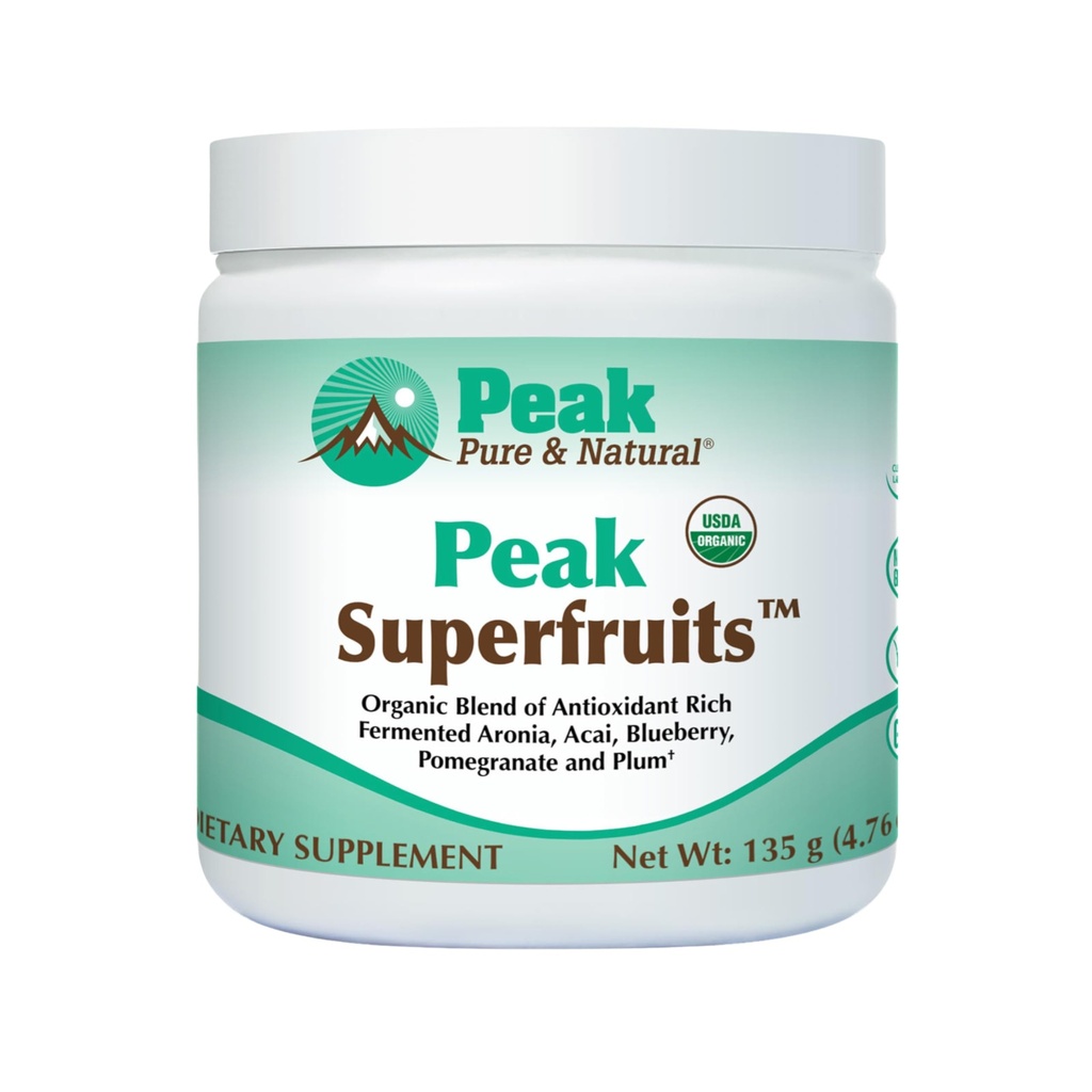 Peak Organic Superfruits - Polyfenol Rich Superfood Powder - Non-GMO Fermented Aronia Berry, Acai, Čučoriedka, granátové jablko, a Plum - starnutie, metabolické zdravie, zdravie srdca (30 Servings)