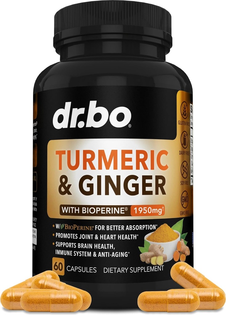 Kurkumín s BioPerine & Ginger Supplement - 1950mg Organic Tumeric and Curcumin BioPerine Black Pepper Pills - Turmeric and Ginger Supplement 60 Kapsule