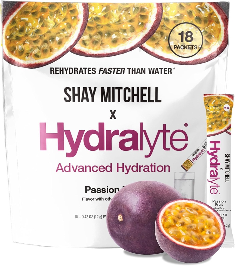 Hydralyte Shay Mitchell Electrolyte Powder Pakets, Low Sugar Rapid Rehydration, Hydratácia Powder for Heat, Travel, Cvičenie a Bachelorette Party (Passion Fruit)