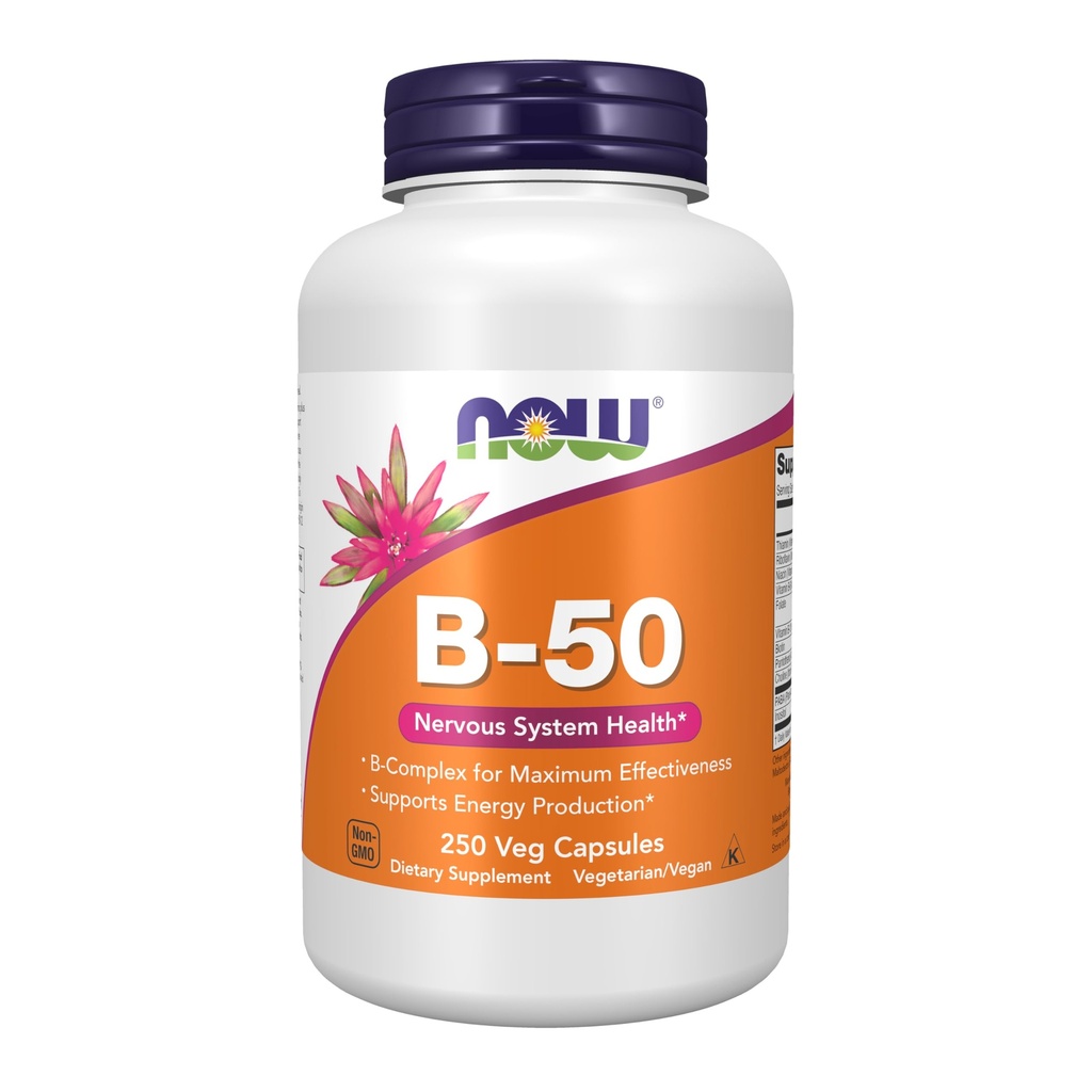 Teraz doplnky, vitamín B-50, výroba energie*, zdravie nervového systému*, 250 Veg kapsuly