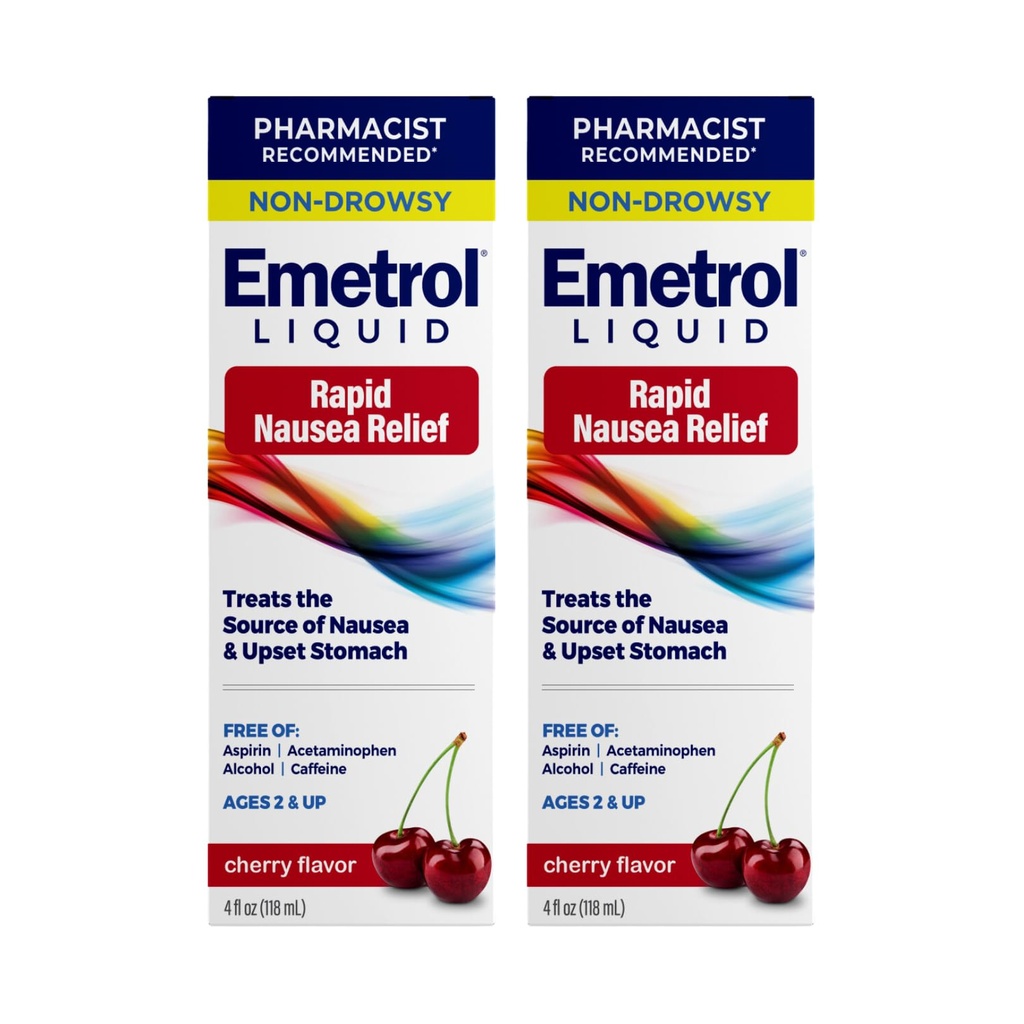 Emetrol Non-Drowsy Liquid Nauzea Relief - Upset Žalúdočná medicína - Lekár odporúčaná nauzea Relief - Cherry Flavor - 4fl oz, 2 balenia