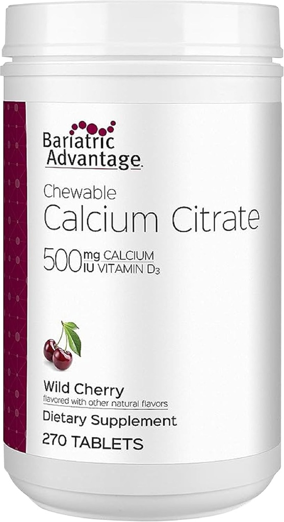 Bariatrická výhoda Vápnik Citrát chutí 500 mg s vitamínom D3 pre Bariatrické chirurgia Pacienti vrátane žalúdočného bypassu a rukáva Gastrektómia, Nízky cukor - Wild Cherry Chlavor, 270 Počet