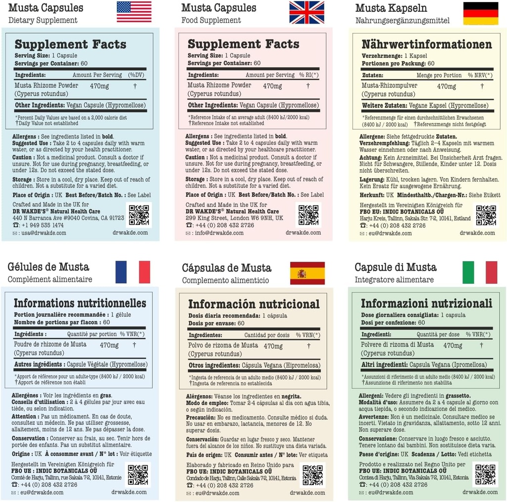 Musta Kapsule DR WAKDE (Cyperus rotundus, 60 Veg Caps, Plant-Based Supplement, Ayurvedic Herb, All Natural, Vegan)