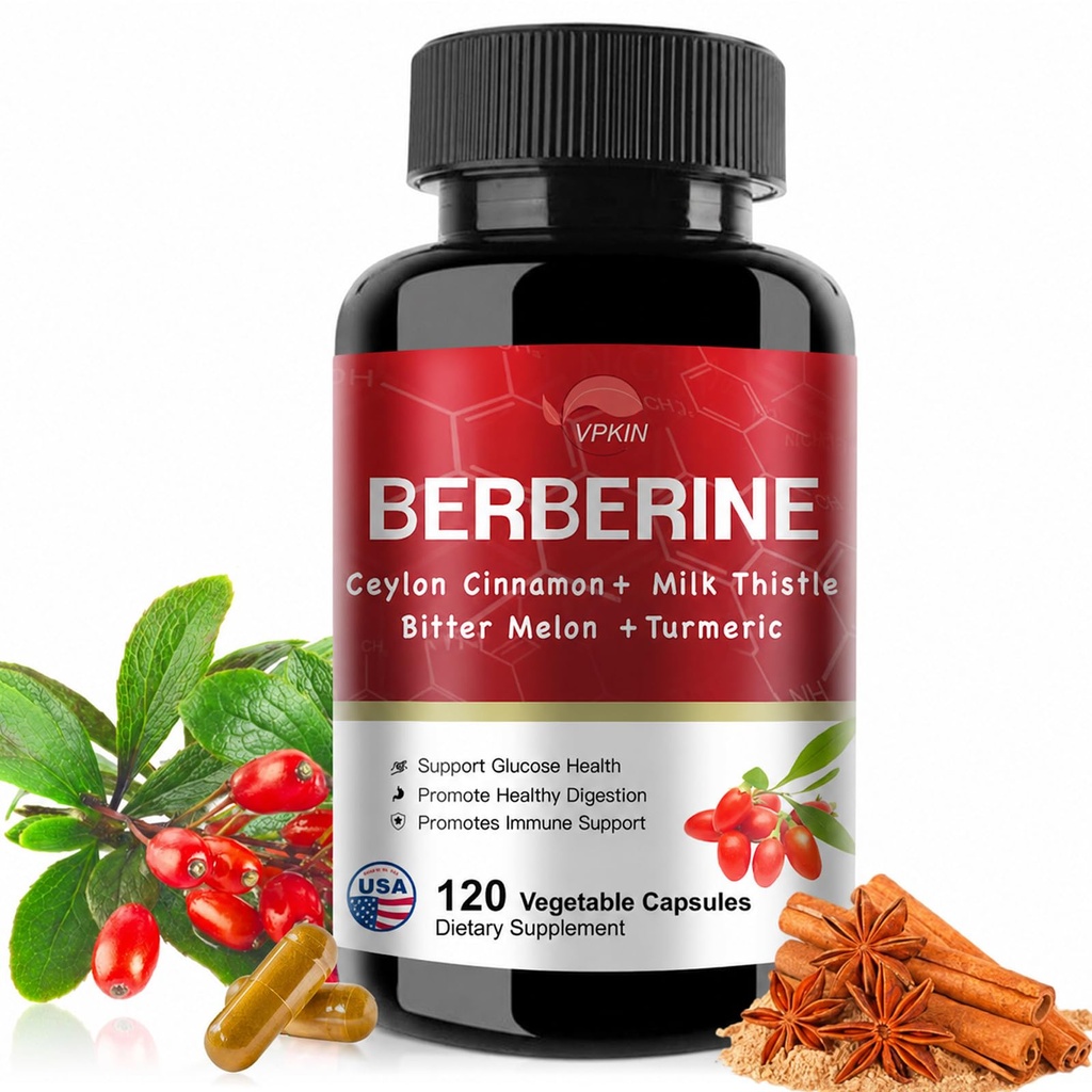 Berberine Supplement 19,060mg,Berbine with Ceylon škorica,Bitter Melon,Milk Thitle,Berbine HCl Supplement (120 kapsúl)