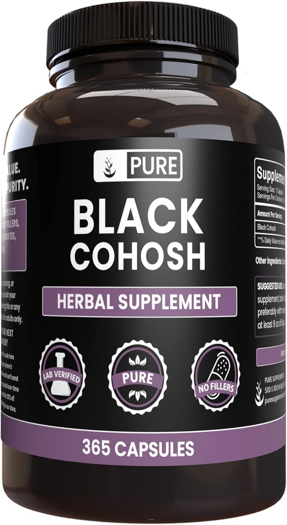 Pure Original Ingrediencie Black Cohosh (365 Kapsule) Nie horčík alebo ryžové výplne, Vždy čisté, Lab Overené