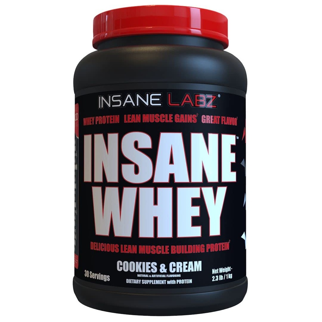 Insane Labz Insane Srvátková srsť,100% Svalová srsť Proteín, BCAA Amino Profil, Mass Gainer, Nahradenie jedla (Cookies & Cream, 30 Servings)