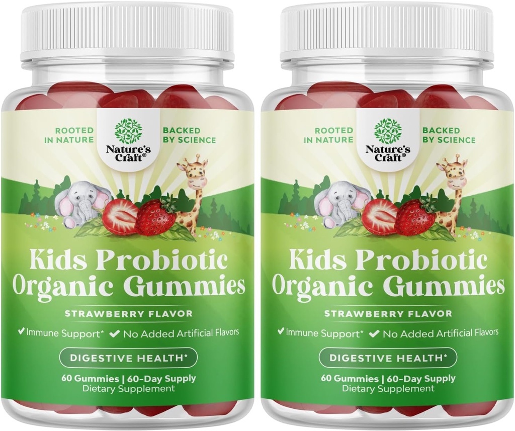 Natures Craft USDA Organic Probiotic Gummies for Kids - Vegan Non-GMO Kids Probiotic Gummy Vitamin for Imunity and Digestive Health - Gentle 2.5B CFU Organic Probiotics Jahodová príchuť (4 mesiace)