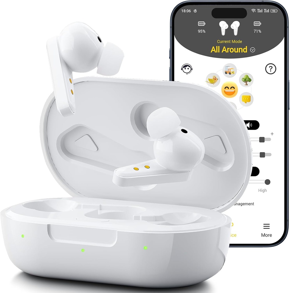 Kingwell OTC sluchové pomôcky Nabíjateľné, Bluetooth sluchové pomôcky pre seniorov s inteligentnou App povolené hovory na iOS/Android, Authentic Sound Quality, 32 DSP Channel Noise zrušenie
