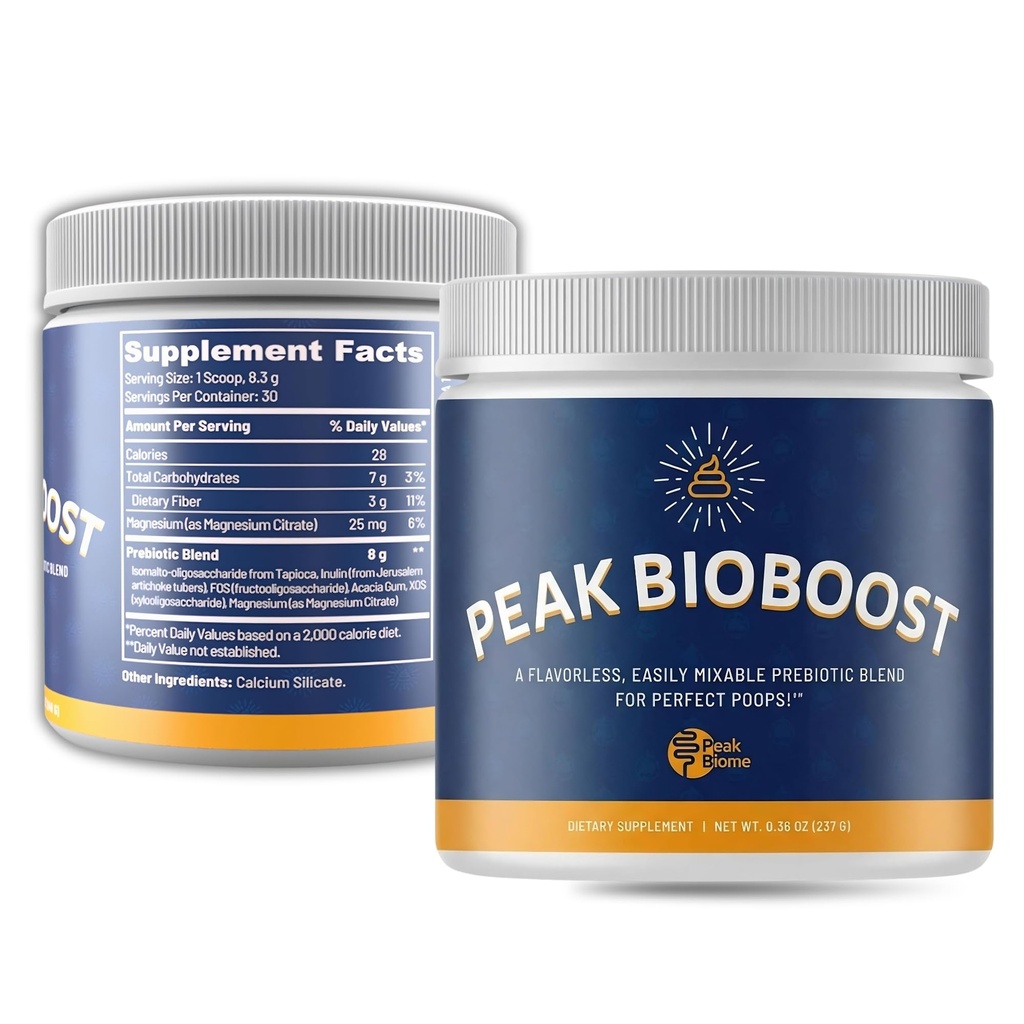 Peak BioBoost - Prebiotické Fiber Supplement - Ochutené trávenie nutričné doplnky - Ľahko rozpustiť Prebiotický prášok - bez lepku, sóje alebo mlieka - 1 mesiac dodávky - 30 Servivné služby