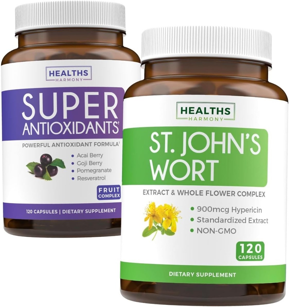 Antioxidanty & St. John's Worth (2-Month Supply) Serenity Antioxidant Blend - Super Antioxidanty - Výkonný Super Food Daily Blend (120 Caps) & St. John's Wort - Výkonný 9000mcg extrakt (120 Caps)
