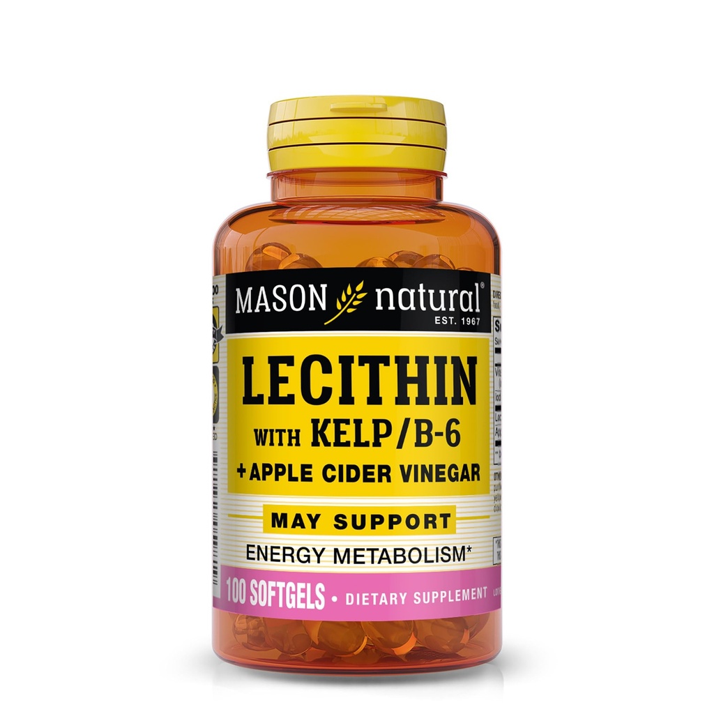 MASON NATURAL Lecithin s kelp, vitamín B6 a jablkový Cider Ocot, Dual Action Formula, 100 Softgels