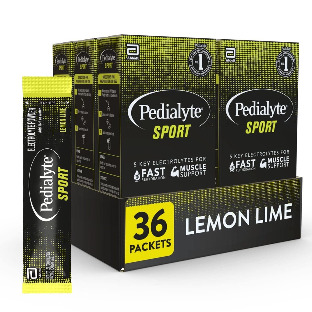 Pedialyte Sport Electrolyte prášok, rýchla hydratácia s 5 Key Electrolytes pre podporu svalov pred, počas, a po cvičení, citrónová vápno, 0,49-oz pakety (36 Počet)