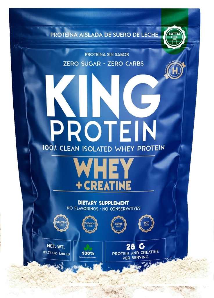 Clean Unflavred Whey Isolate Protein Powder with Creatine 23g plus 5g Creatin & Organic BCAA per Serving 100% Natural 