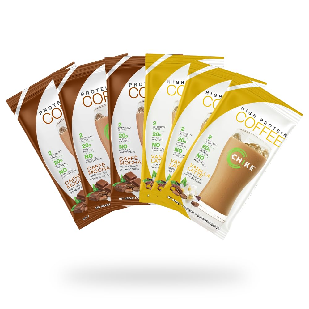 Chike High Protein Iced Coffee Prirodzene sladené Sampler Pack, 20 G Protein, 2 Shots Espresso, Non-GMO, Keto Friendly and Gluten Free, 6 Single Serve Pakets