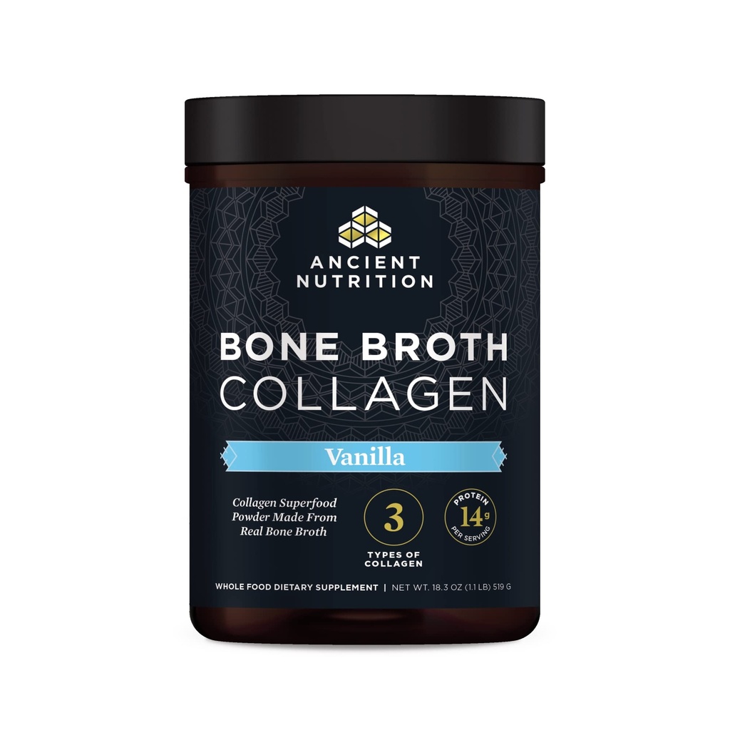 Staroveká výživa kolagén prášok, Bone Broth kolagén, Vanilla, hydrolyzovaný Multi kolagén Peptidy, podporuje pokožku a nechty, Joint Supplement, 30 Servings, 18.3oz