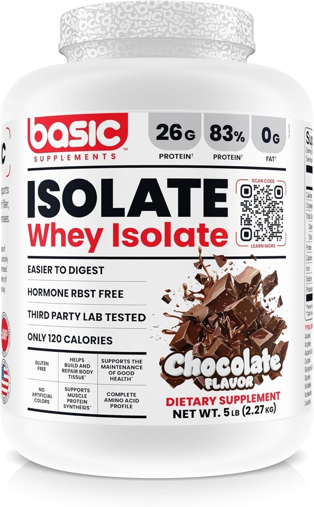 Basic Swhey Protein Isolát, 26g Protein, 0g Fat, Gluten-free, RBST-free, Rapid Absorbtion, 120 kalórií (5 libra, Čokoláda)