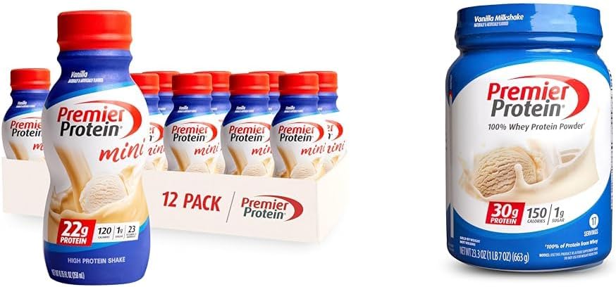 Premier Protein Shake Mini Vanilka 22g Proteín 120 Kalórie Balenie 12 a prášok Vanilkový Mliečny koktail 30g Proteín 17 Podáva 23,3 Ounce