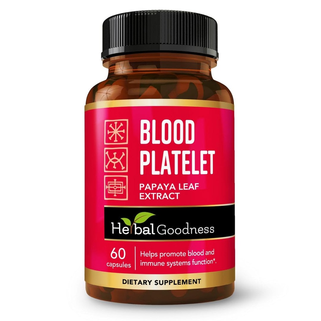 Bylinné dobroty Papaya Leaf Blood Doštičkové Kapsule - 60/600mg 20x Sila - Krvné doštičky, Bone Marrow, Immune Support - Krv Čistenie Vzorec - Bylinné Remedy - Vyrobené v USA