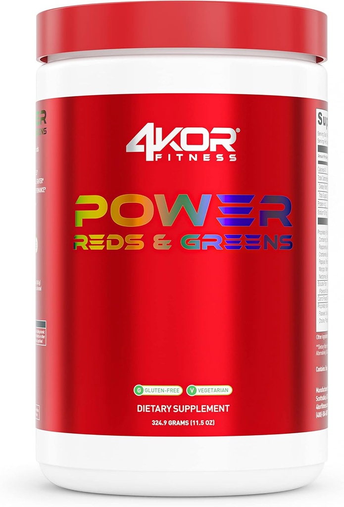 4KOR Fitness Power Reds & Greens: Energizujúci Greens Drink Vyrobené z antioxidant-Rich Superfoods, Gluten-free a Vegetariánska, 30 Služobné (1 fľaša)