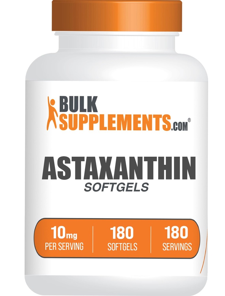 BulkSupplementments.com Astaxantin Softgels - Astaxantin Doplnky, Antioxidant Zdroj - bez lepidla, 1 Softgel per Serving (10mg), 180 Počet (Pack of 1)
