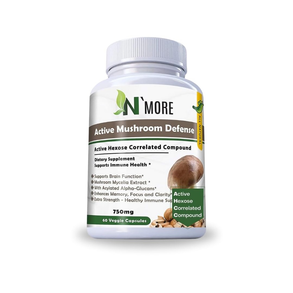 N' VIAC šesť aktívne Huba Defense Dietary Supplement Supports Immune Health 60 Veggie Capsules 750 mg