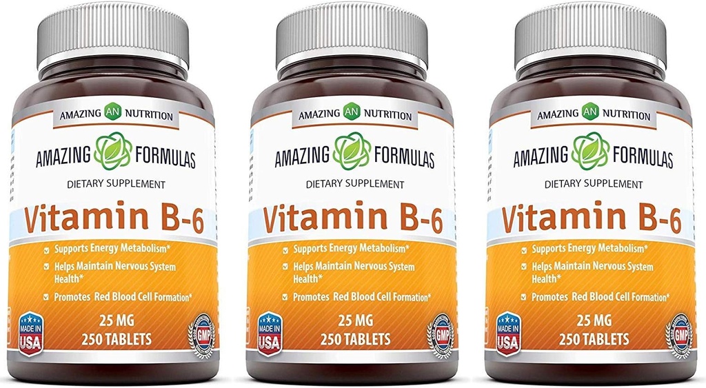 Amazing Formulates Vitamín B6 Pyridoxín 25mg 250 Tablety Doplnok 