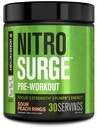 Jacked Factory NITROSURGE Pre Cvičenie Supplement - Nekonečná energia, okamžitá sila získava, jasné zameranie, intenzívne čerpadlá - NO Booster & Výkonný preworkout Energy Powder - 30 Slúži, Sour Peach Rings
