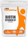 BulkSupplementments.com Biotín 10000mcg prášok - vitamín B7, vitamíny pre vlasy, kožu, a nechty - bez lepidla, 1g na porciu (10mg Biotin), 100g (3,5 oz) (Pack of 1)