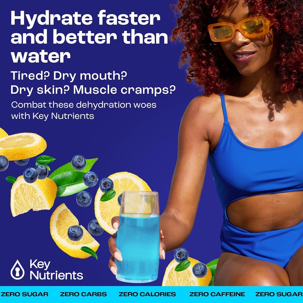 KĽÚČOVÉ NUTRIENTY Multivitamínové elektrolyty Powder Pakety - Delicious Blueberry Lemonade 40 Pack Hydračné pakety - Cestovné hydratačný prášok - bez cukru, bez kalórií, bez lepidla - Vyrobené v USA
