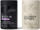 Sports Research Collagen Peptides for Women & Men Hydrolyzed Type 1 & 3 Protein Supplement Easy Mixing Vital Nutrients Proteins and Vegan Biotin 10,000mcg Max Strength B7 120 Softgels (4 Month Supply)